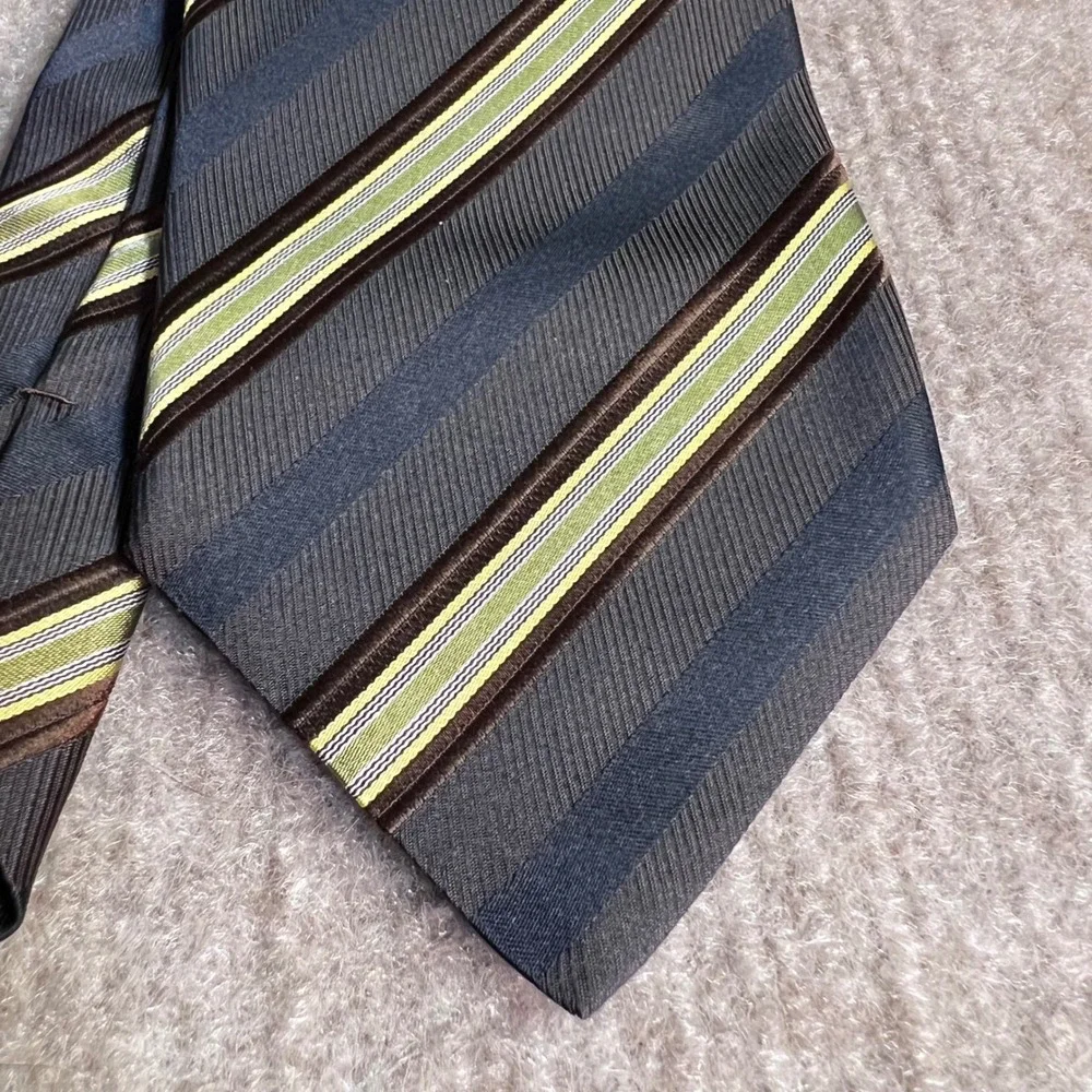 Hugo Boss Tie Mens OS Striped Silk Blue Brown Green Made in Italy Professional